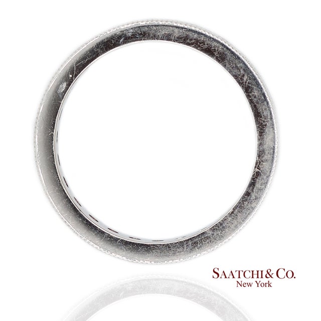 Contemporary 14k(585) Solid White Gold Hand Milgrain Band Ring, Size 6 For Sale - Image 3 of 10