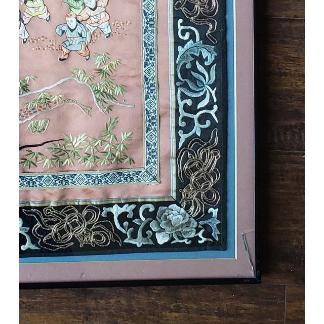 Antique Chinese Silk Dragon Tapestry | Framed Chinoiserie Panel For Sale - Image 9 of 11
