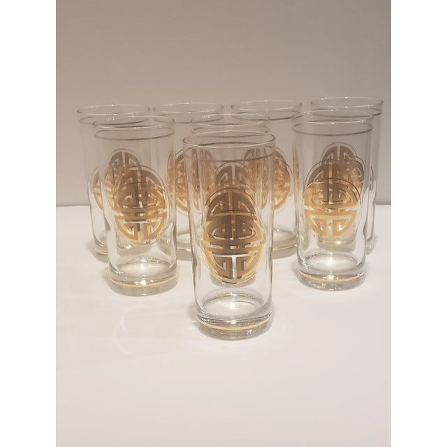 Vintage, Mid-Century, SET OF 8 CULVER Chinese inspired Shou Symbol glasses. The Shou character symbolizes longevity and...