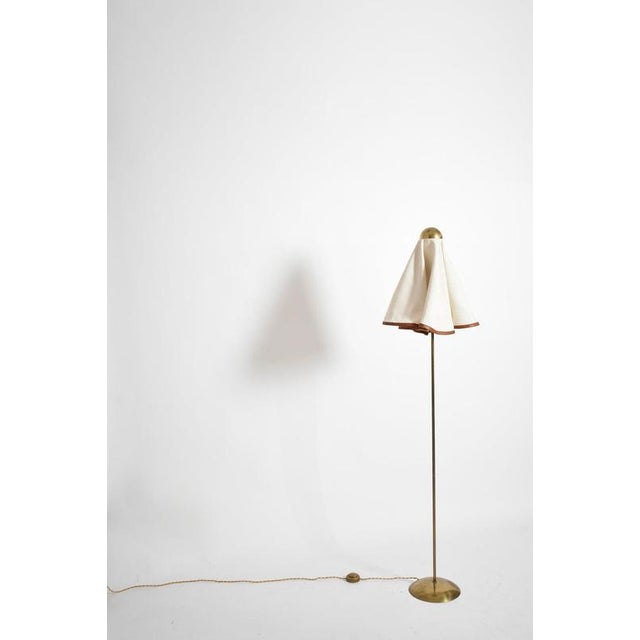 Brass, Fabric and Leather Floor Lamp, 1960s. For Sale - Image 4 of 6