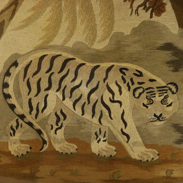 Victorian Woolwork Embroidered Picture of a Tiger For Sale - Image 4 of 12
