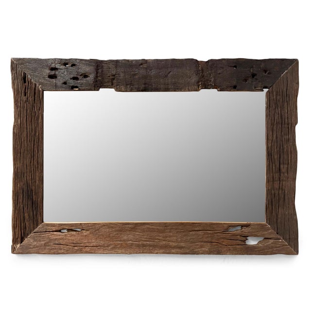 Rustic Vintage Railway Wood Wall Mirror For Sale - Image 4 of 5