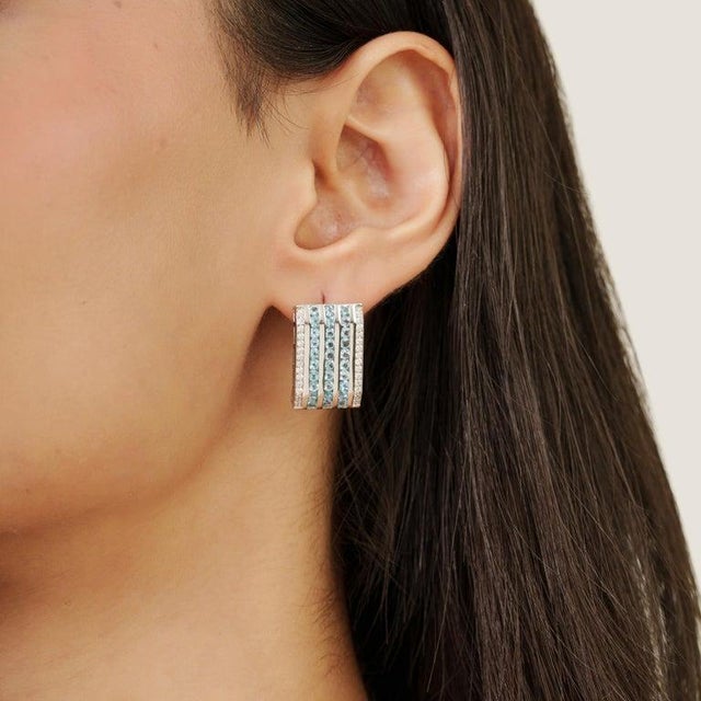 Not Yet Made - Made To Order Blue Topaz Stud Earrings With Multi-Line Zircon Gift for Her- A Pair For Sale - Image 5 of 11