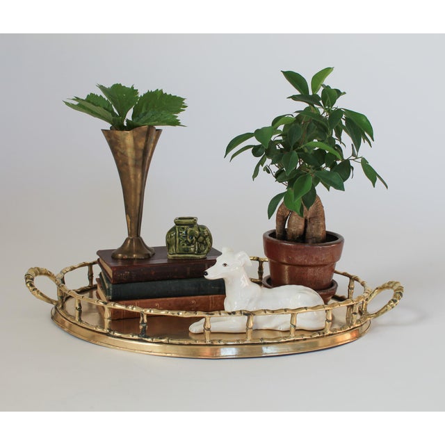 Mid 20th Century Vintage Brass Faux Bamboo Tray For Sale - Image 5 of 12