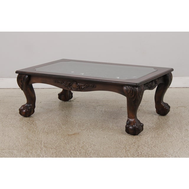 Traditional Large Clawfoot Glass Top Coffee Cocktail Table For Sale - Image 3 of 16