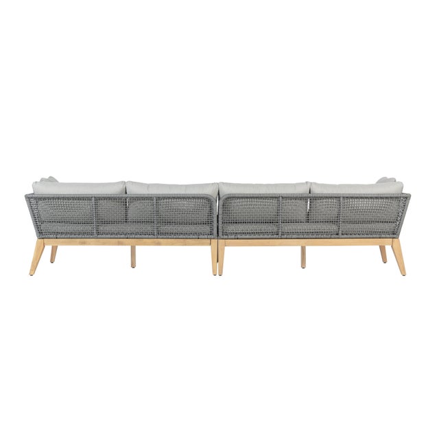 Wood Cypress Teak Wood 128" Sofa With Gray Color Rope Design For Sale - Image 7 of 12