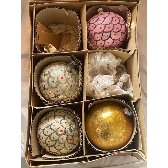 4 PCS Antique Blown Glass Christmas Balls For Sale - Image 4 of 5