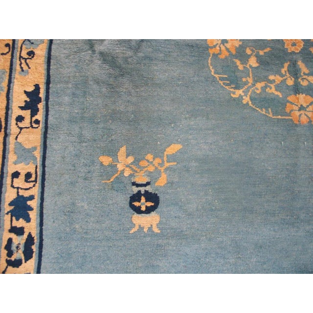 1900s Blue Medallion Antique Chinese Peking Rug 6'0" X 8'6" Handknotted Wool Carpet For Sale - Image 4 of 6