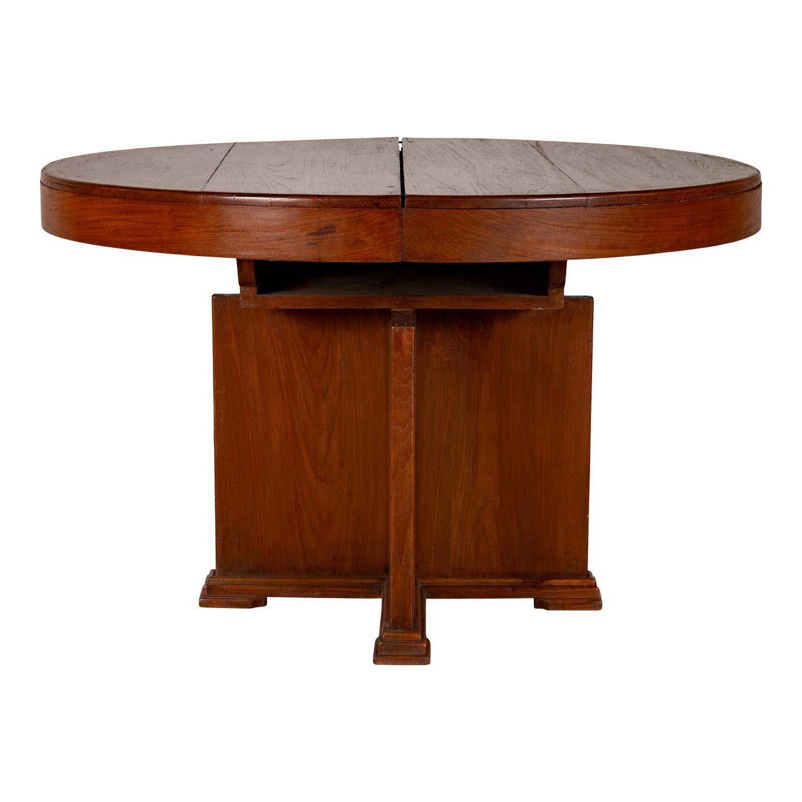 Antique Indonesian Dining Table with Central Folding Leaf and Geometric