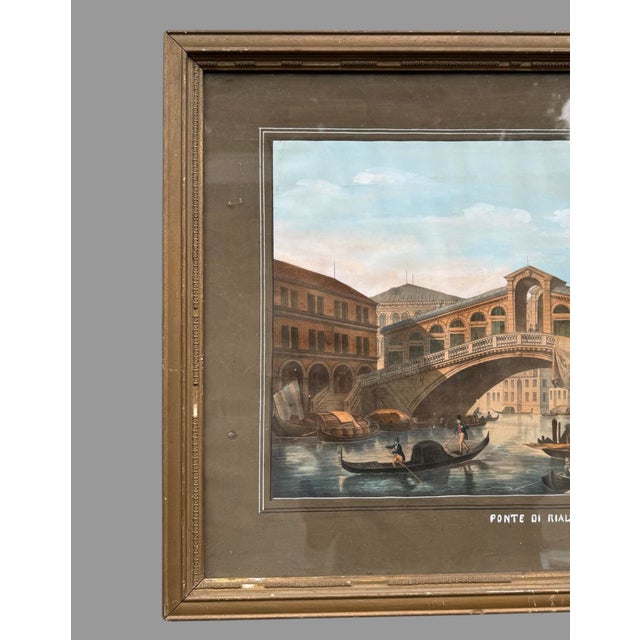 Antique Victorian Italian Print Ponte Di Rialto Bridge in Venice This is an antique lithographic view of the Rialto Bridge...
