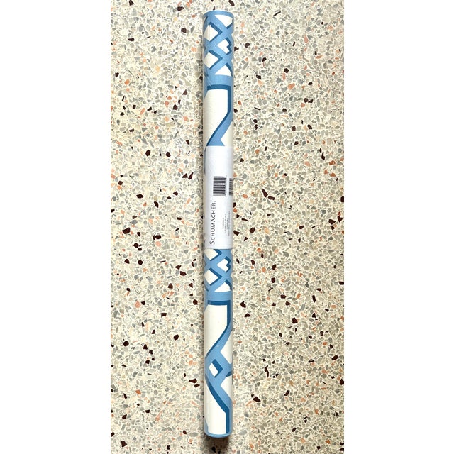 Here is one roll of Schumacher Zanzibar Trellis Blue Wallpaper (5006947) from the Happy Together Collection II. Inspired...