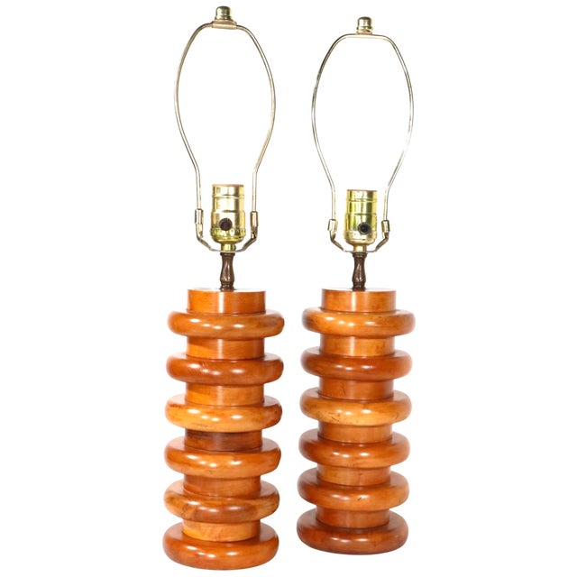 Mid 20th Century Mid Century Modern Stacked Wood Table Lamps For Sale In New York - Image 6 of 12