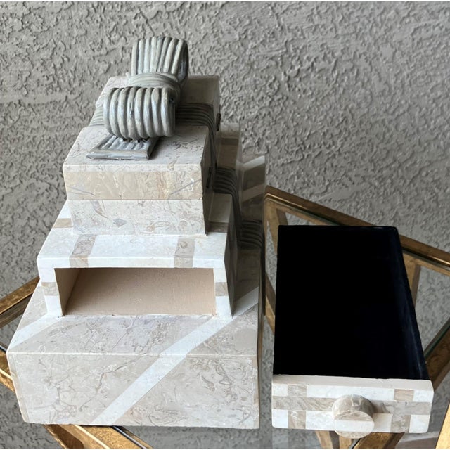 Whimsical Circa 1980 Multi-Tier Tessellated Travertine Stone Jewelry Box by Renoir Designs For Sale In Austin - Image 6 of 18