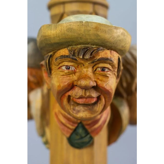 1970s Art Deco Style Hand-Carved Wooden and Glass Pendant Light For Sale - Image 5 of 18