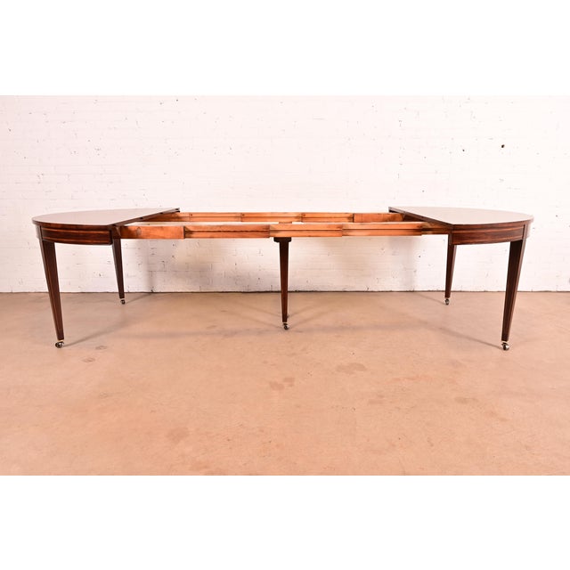 Brown Baker Furniture Style Federal Inlaid Mahogany Extension Dining Table With Six Leaves, Newly Refinished For Sale - Image 8 of 16