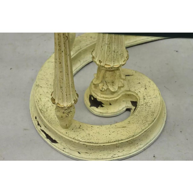 Italian Provincial Scrollwork Snail Glass Top Wooden Coffee Table Set - 3 Pc Set For Sale In Philadelphia - Image 6 of 12