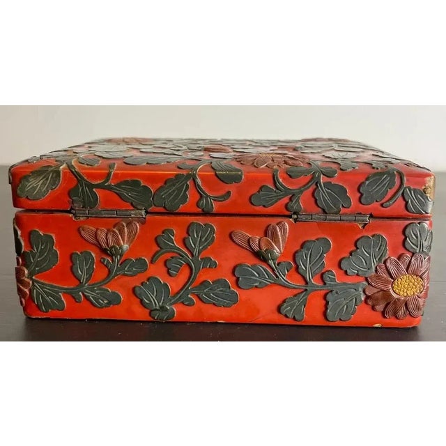 Antique Chinese Red and Black Lacquered Cinnabar Box, 1800s For Sale - Image 9 of 12