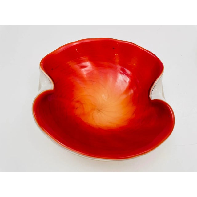 Glass Vintage Venetian Murano Seguso Art Glass Cased Red and White Ashtray Italy 1960 For Sale - Image 7 of 12