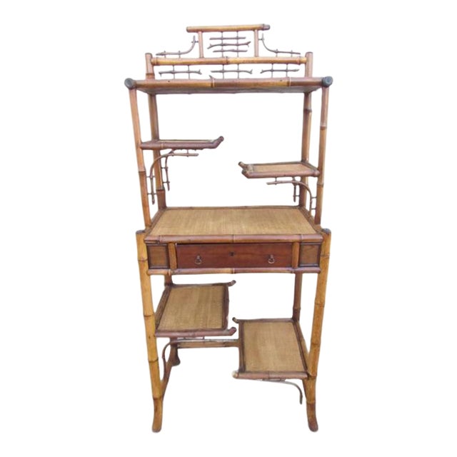 Antique English Chinoiserie Style Bamboo Etagee For Sale