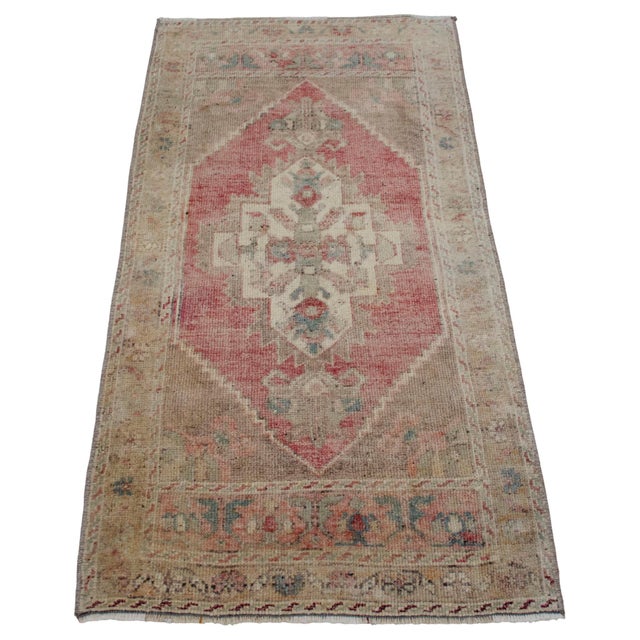 1970s 1970s Distressed Low Pile Turkish Yastik Petite Rug Faded Mat - 22'' X 44'' For Sale - Image 5 of 13