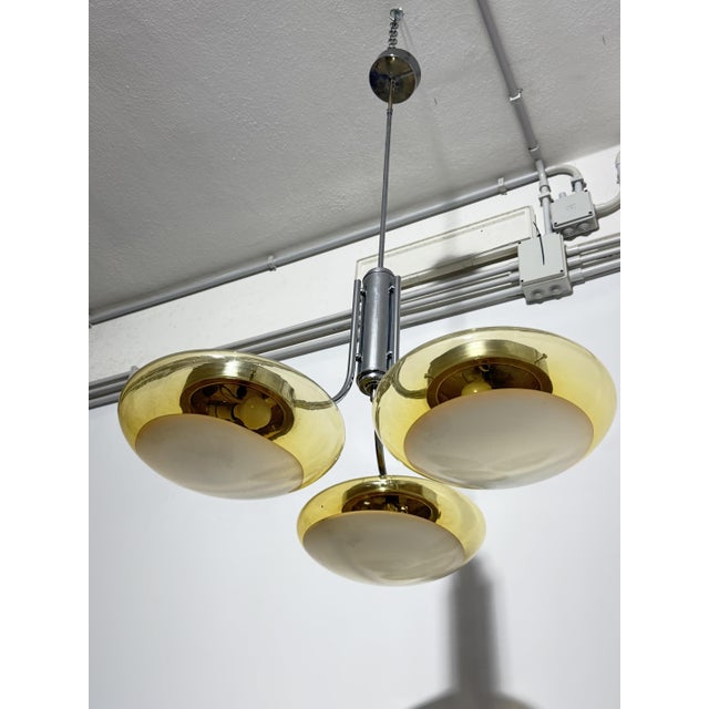 Metal Three-Light Chandelier with Murano Glass Diffusers, Italy, 1970 For Sale - Image 7 of 13