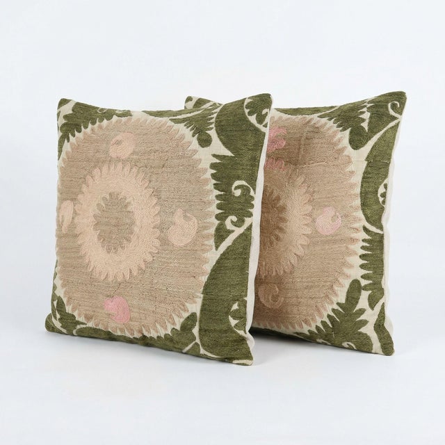 Mid-Century Modern Embroidered Cotton Suzani Pillow Cover 24'' X 25'' - Set of Two For Sale - Image 3 of 4