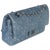 Traditional Blue Bleached Chain Printed Denim Medium Classic Double Flap Bag For Sale - Image 3 of 9