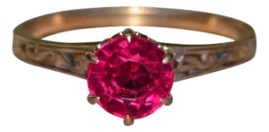 The Ensign Drive: Ladies Antique 14K Rose Gold Engagement Ring set with Laboratory Grown Ruby