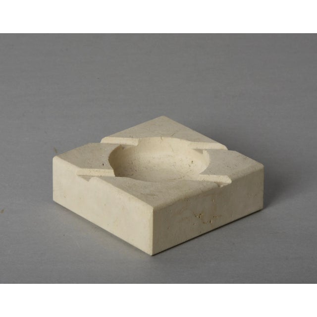 Mid-Century Italian Square White Travertine Marble Ashtray After Mannelli, 1970s, in None conditions. Designed 1970 to 1979