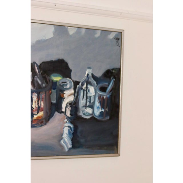 Swedish Mid-Century Oil On Canvas Painting "Still Life Paint Pots" by Lars Yngve Nilsson--Vintage & Framed Approx...