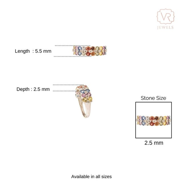 Blue 18k Gold Modern Deco Style Multi Color Sapphire Band Ring for Women in Size 5.5 For Sale - Image 8 of 11