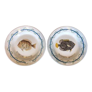 1990s Italian Hand Painted Round Ceramic Fish Wall Plates - Set of 2
