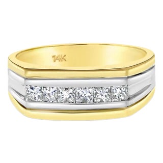 Princess Cut Diamond Wedding Band .64cttw 14k Two-Toned Gold, Size 9 For Sale