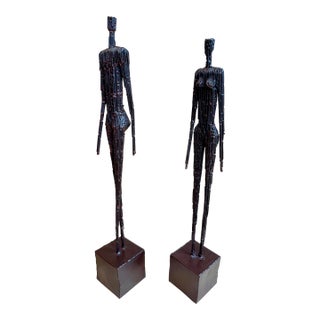 1980s American Brutalist Welded-Steel Figural Sculptures, Giacometti Style — A Pair For Sale