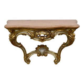 Vintage Marble Top Italian Renaissance Style Wall Mounted Console Table For Sale