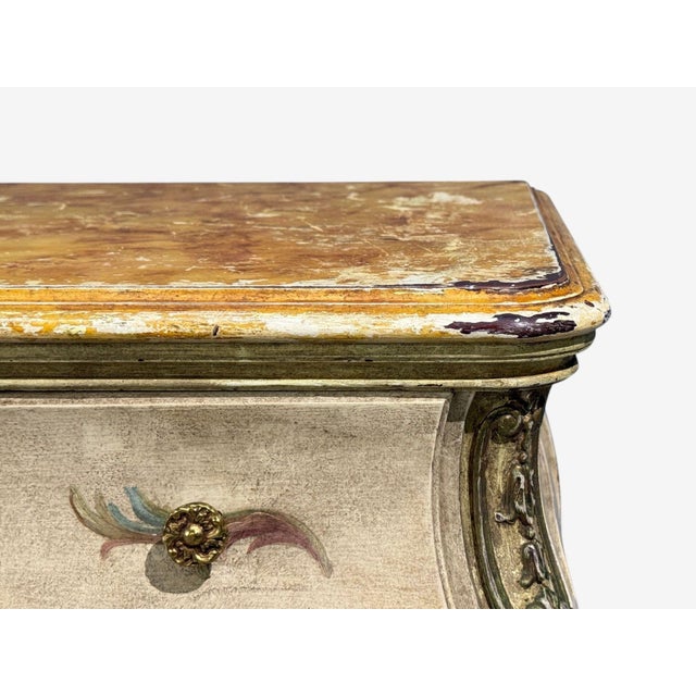 Venetian, Chinoiserie Bombé Commode, Beige Painted, Faux Marble, Italy, 1920s For Sale - Image 9 of 18