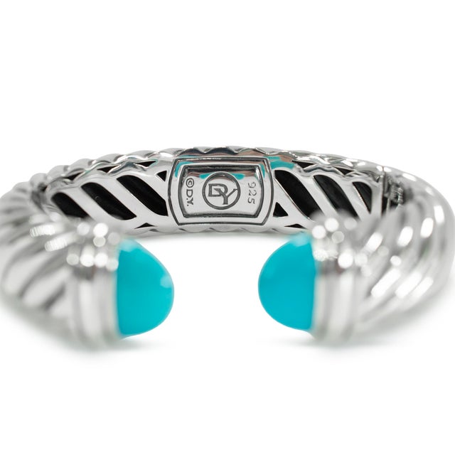 David Yurman Sculpted 925 Silver Turquoise Cable Waverly Cuff Bangle Bracelet For Sale In Houston - Image 6 of 8