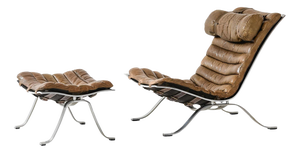 Set of Easy Chair and Ottoman in Leather and Steel from Arne Norell, 1970s