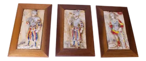 Italian Framed Figural Warrior Terracotta/Porcelain Enamel Panels - Set of 3