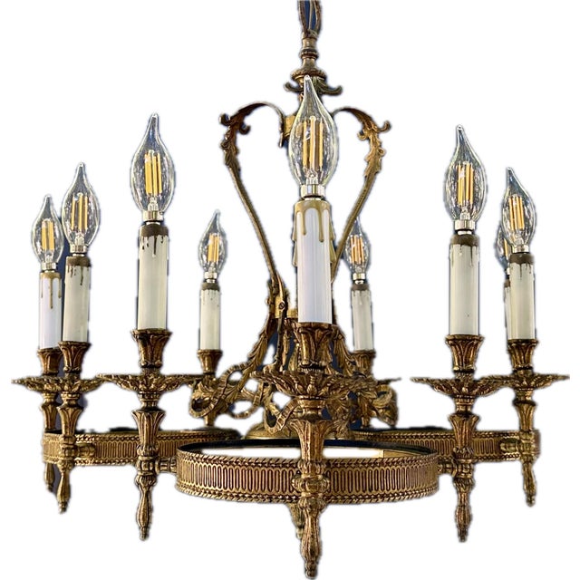 Brass Vintage Ornate Brass 9-Light Heart Chandelier For Sale - Image 8 of 10