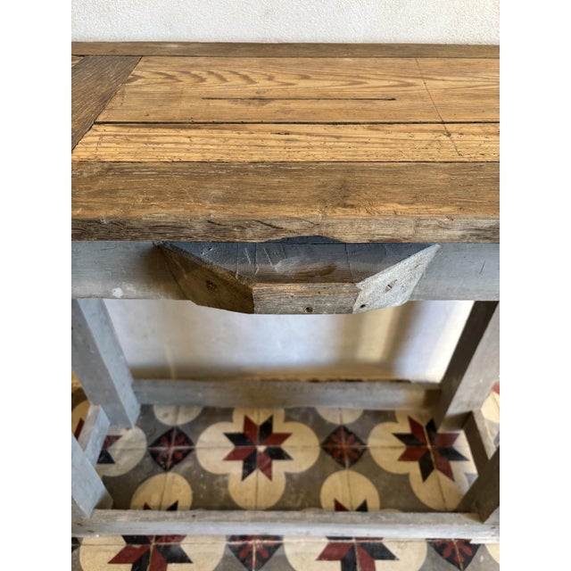 Industrial Console Table in Patinated Oak and Fir, 1940s For Sale - Image 3 of 8