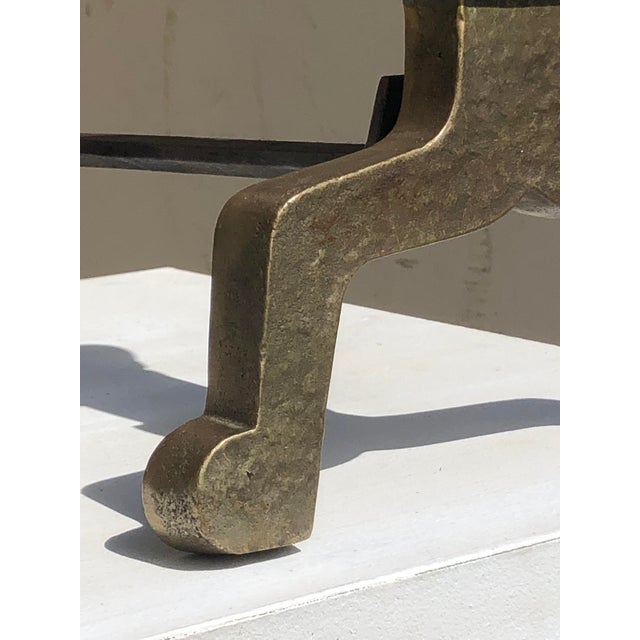 Gold Art Deco Neoclassical Bronze Andirons, France, 1950, Set of 2 For Sale - Image 8 of 14