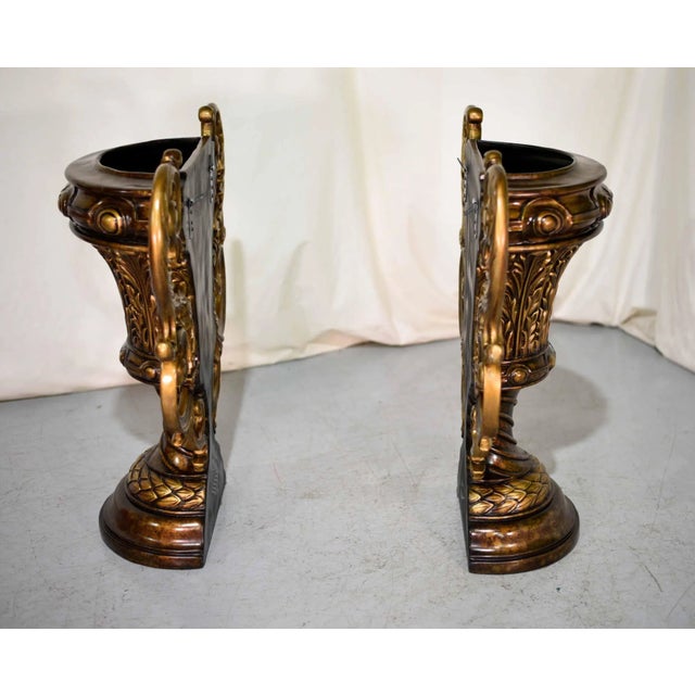 Plastic Vintage Contemporary Classical Urn Amphora Decorative Bronze Effect Planters - a Pair For Sale - Image 7 of 13