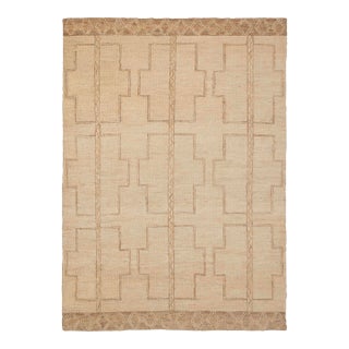 8x10Ft. Natural jute Beige Taureg Inspired Bohemian Soumek Jute Hand Woven Rug For Sale