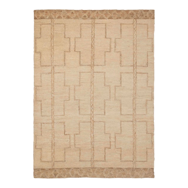 8x10Ft. Natural jute Beige Taureg Inspired Bohemian Soumek Jute Hand Woven Rug For Sale