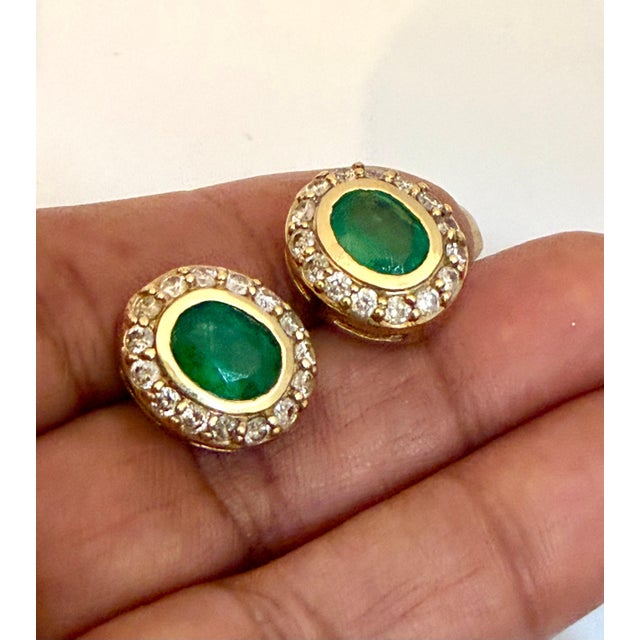 4 Carat Oval Shape Emerald & 1 Ct Diamond Post Back Earrings 14 Kt Yellow Gold For Sale In New York - Image 6 of 18