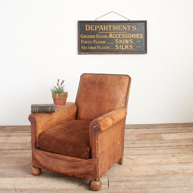 Antique French Leather Club Chair, 1920s For Sale - Image 9 of 9