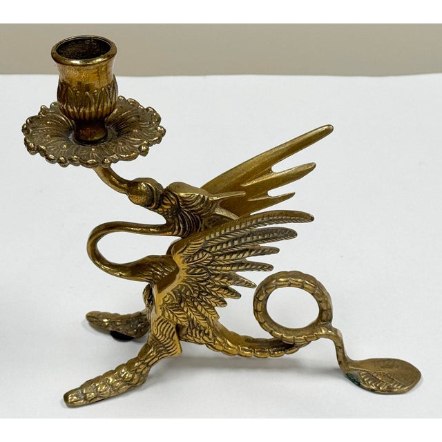 Figurative Vintage Brass Griffin Motif Candlestick Holder For Sale - Image 3 of 10