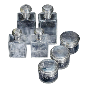 Antique French 950 Sterling Silver 7 Piece Vanity Dresser Set Jar Scent Perfume Bottle Neoclassical Dressing Table Decor