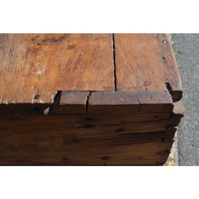 Antique Rustic Primitive Pine Dry Sink / Vanity Cabinet Cupboard W/ Lift Up Center Lid & 2 Side Drawers For Sale - Image 9 of 12